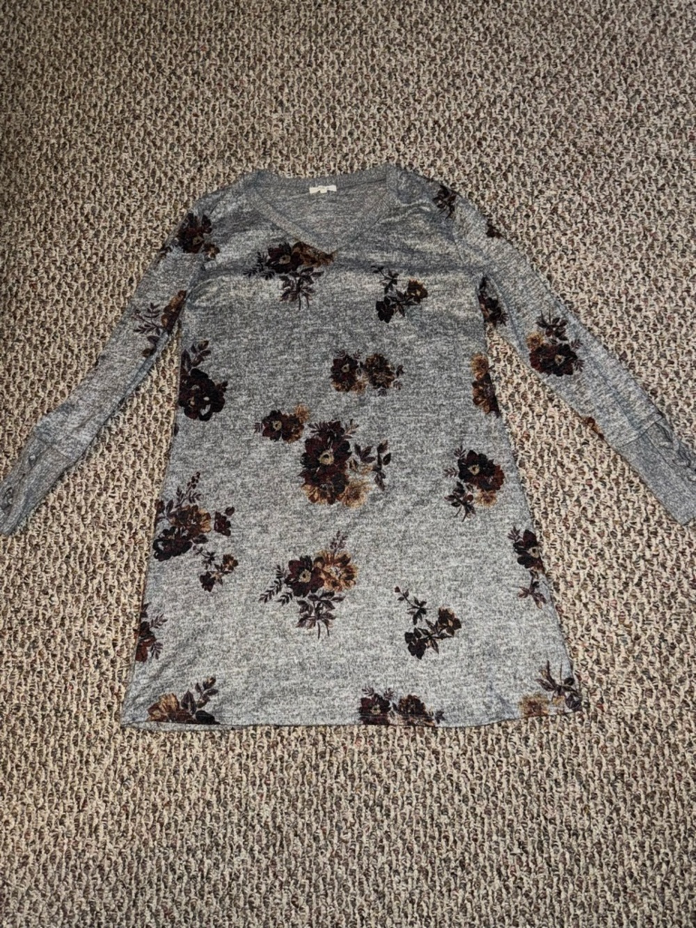 Floral Gray V-Neck Sweater Dress